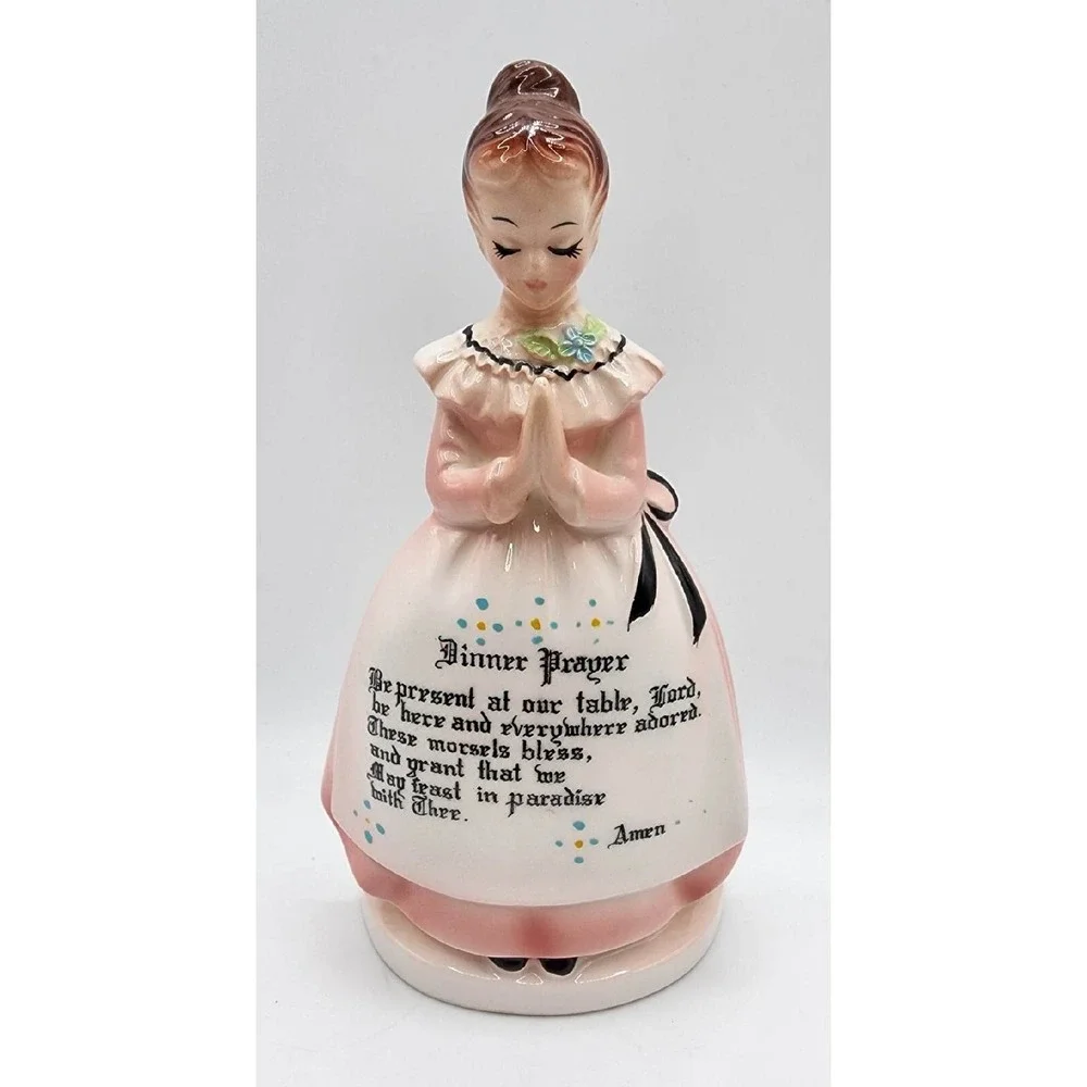 Vintage Enesco Pink Prayer Lady Napkin Holder Dinner Prayer Be Present. PREOWNED